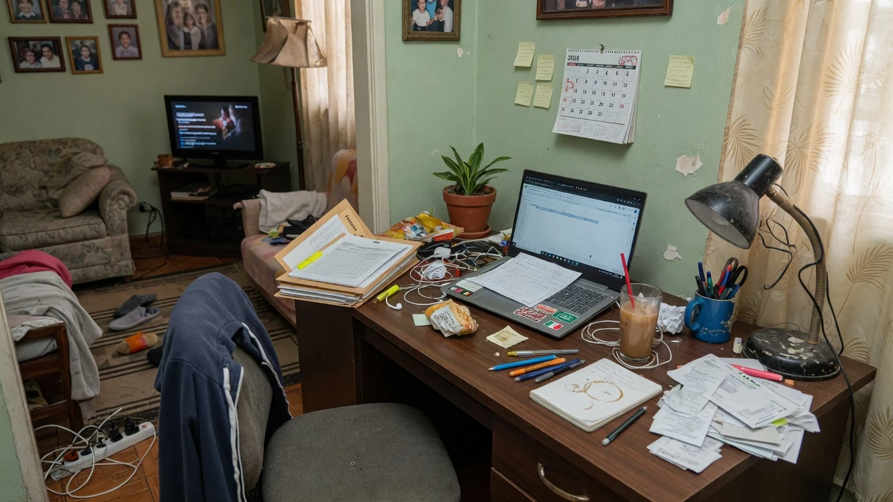 Sala, oficina y dormitorio